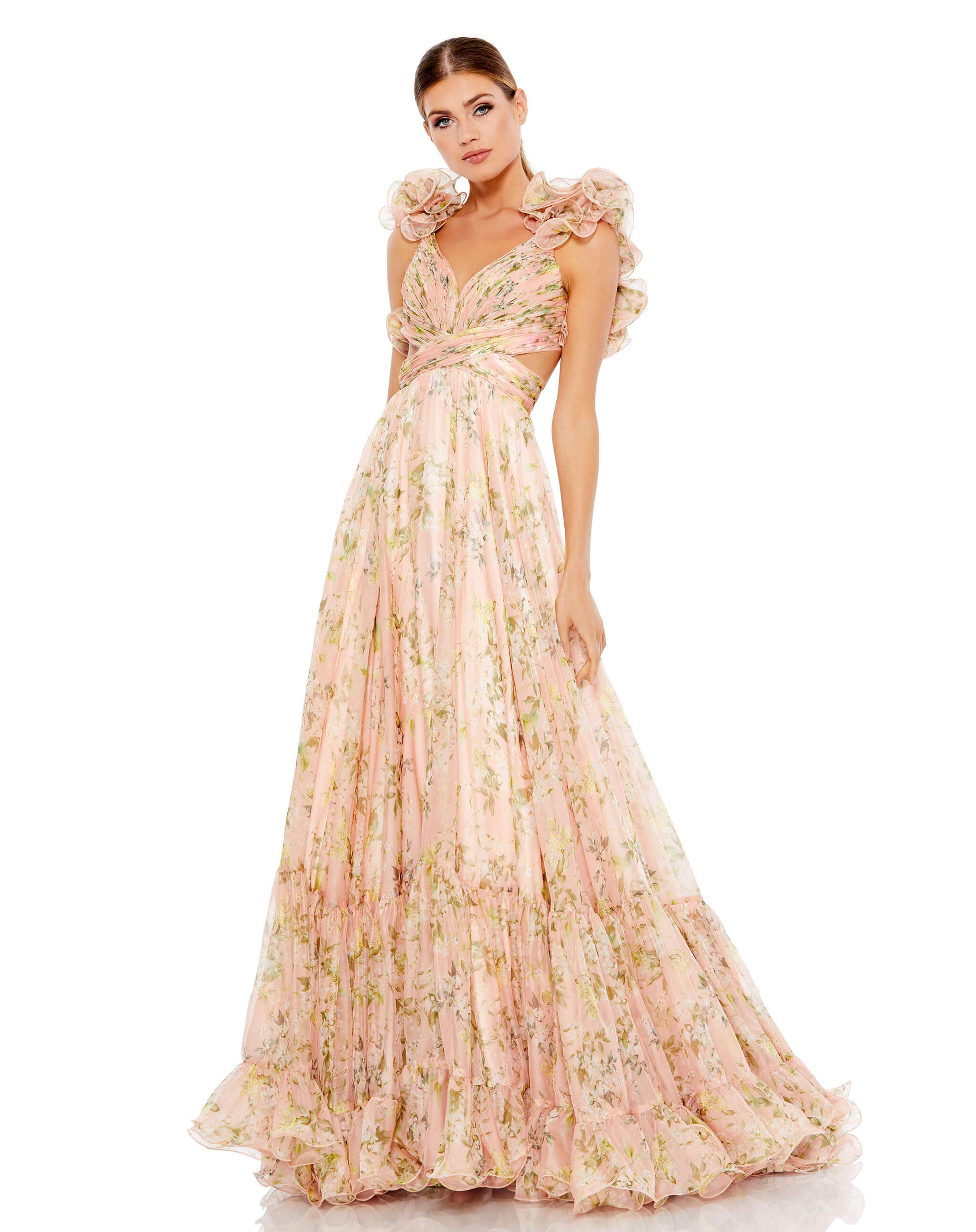 Ruffle Tiered Floral Cut-Out Chiffon ...